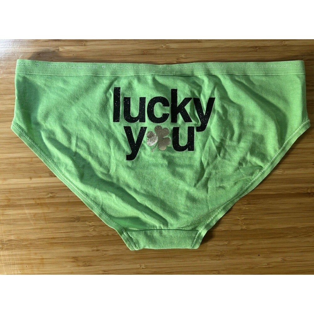 Vtg NWT Victoria’s Secret Green “Lucky You” Graphic Bikini Panties Sz M